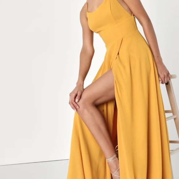 Lulu's Mustard Yellow Golden Slit Front Crisscross Back Gown XL as is* - Picture 12 of 12